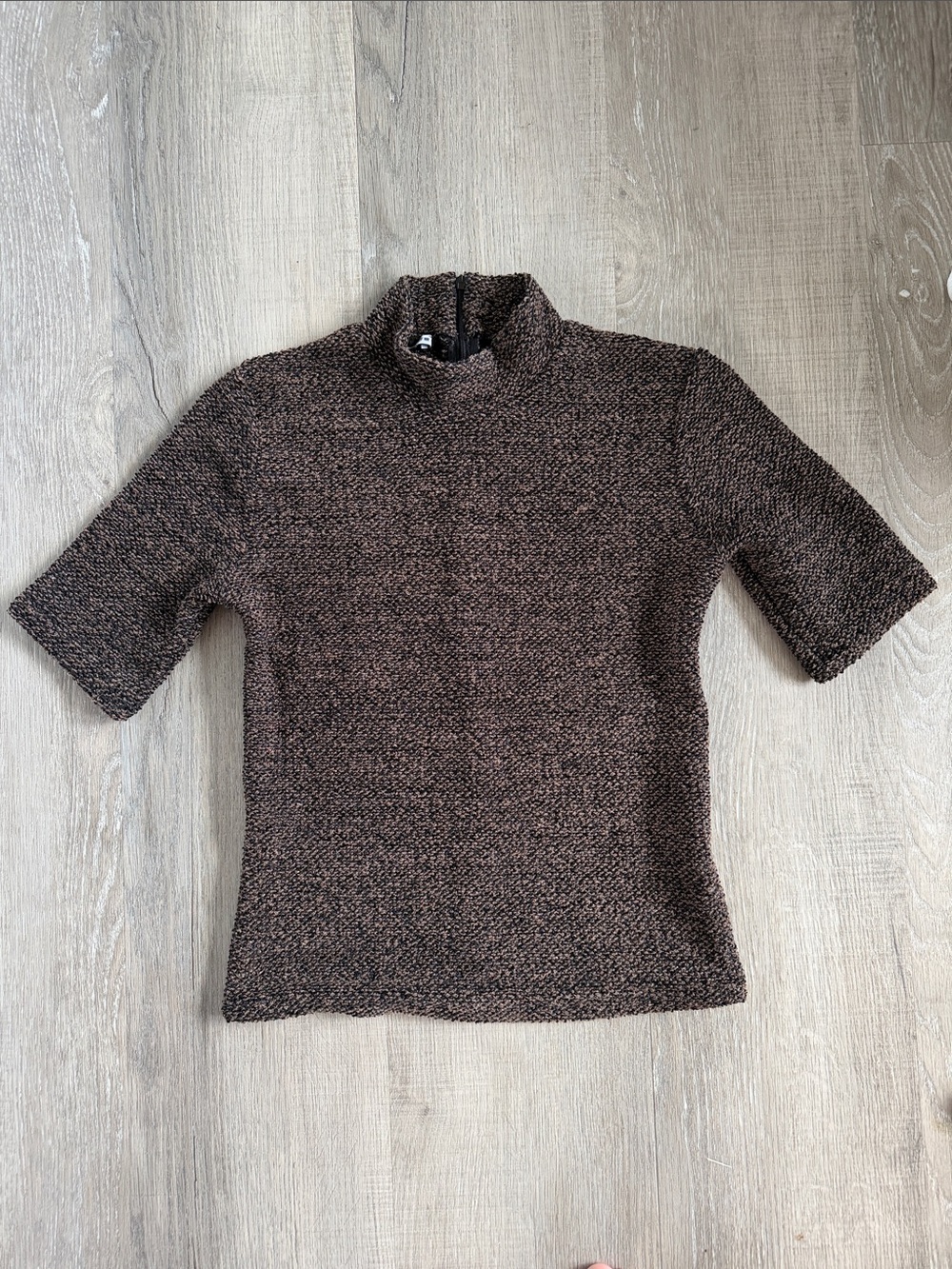 Zara Brown Marled Short Sleeve Mock Neck Top